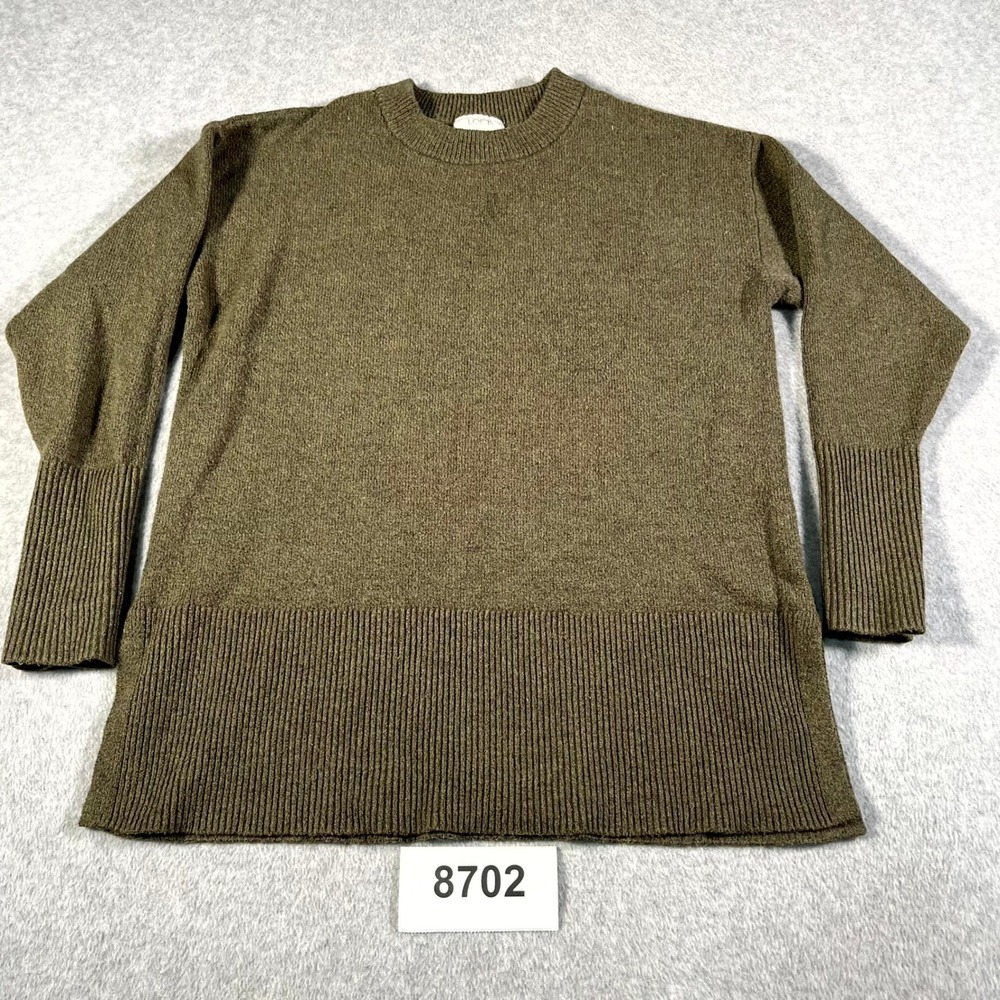 Loft Outlet Sweater Mens Small Olive Green Cotton Tight Knit Ribbed Crew Neck